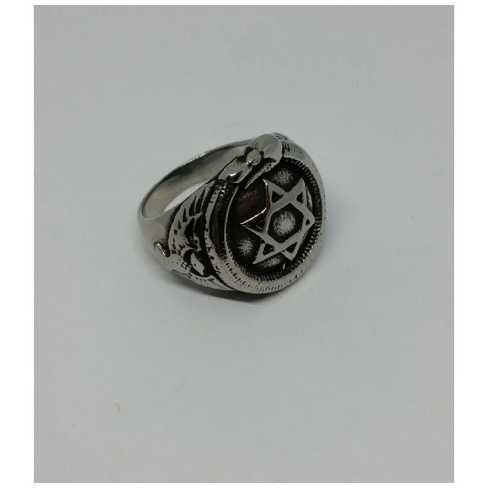 Star of David antique silver tone ring almost men's